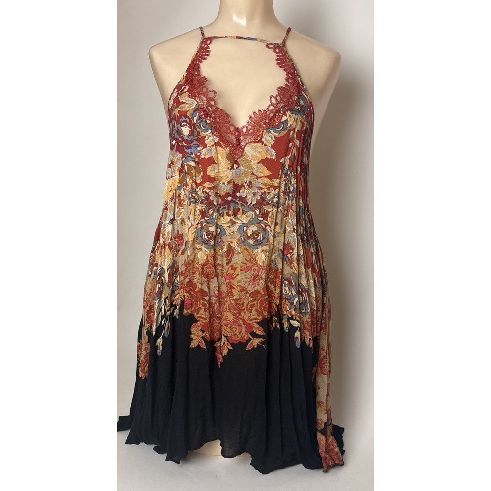 Free People Intimately Floral Halter Mini Dress size S Boho rayon lightweight